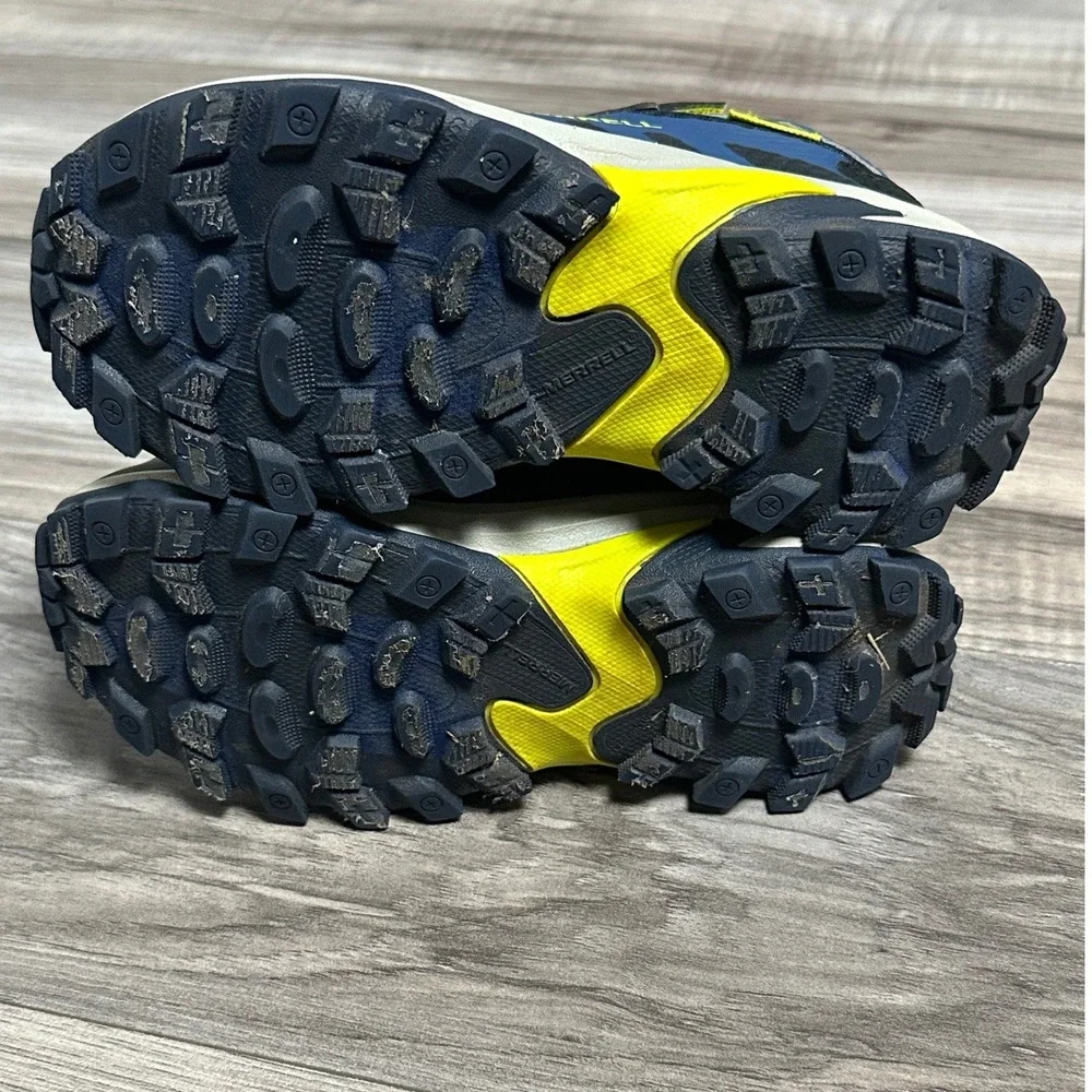 Merrell Moab Speed 2 Mid Waterproof Kids Hiking Boots Blue Yellow Size 13 EUC!